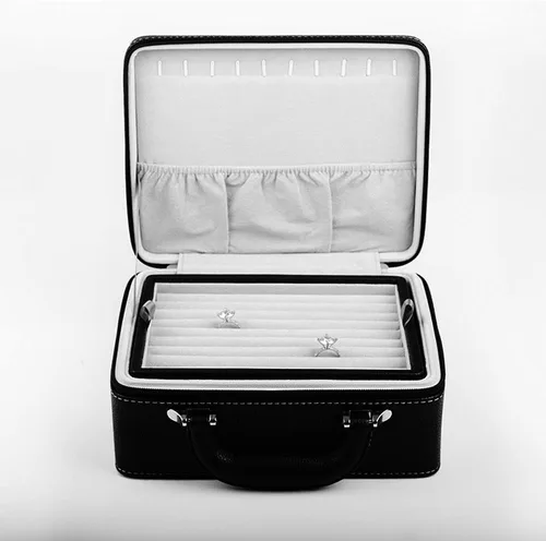 Vista 3 de Oirlv Joyero de viaje de cuero negro Caja de almacenamiento de joyería