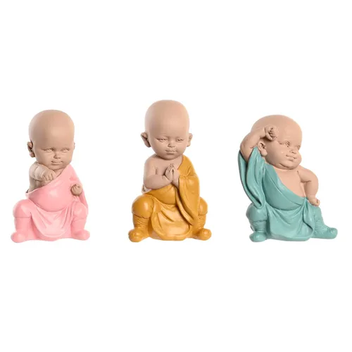 Vista 2 de Figura Decorativa DKD Home Decor Azul Rosa Amarillo Resina Monje (8 x 5,5 x 12,7 cm) (3 Unidades)