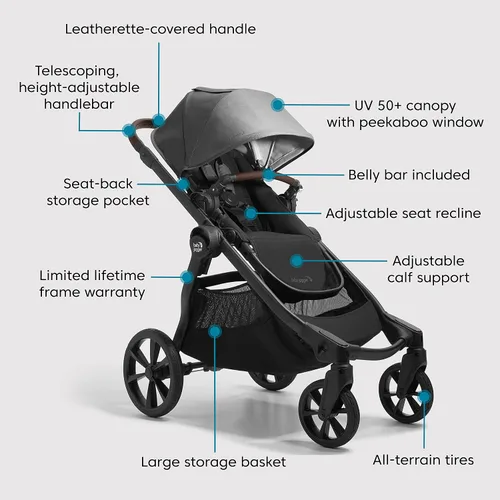 Vista 6 de Baby Jogger City Select 2 - Cochecito modular individual a doble, colección Eco, gris Harbor & Tencel