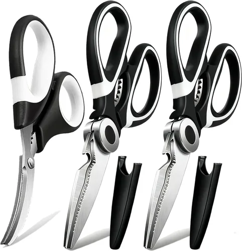 Vista 10 de OMDAR Kitchen Scissors 3 Pack - Replacement - Stainless Steel Cooking Shears for Cutting Meat, Food, Fish, Poultry Multipurpose Sharp Sissors for