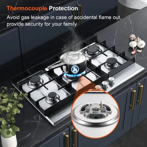 Vista 10 de Eascookchef Placa de cocina de gas de 30 pulgadas, estufa de gas con 5 quemadores de alta eficiencia, placa de cocina de propano de acero inoxidable