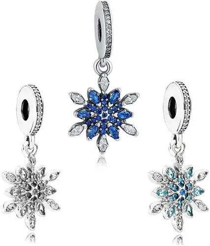 Vista 2 de Original 925 Sterling Silver Charm Glittering Crystal Snowflake Pendant Fit Pandora Women Bracelet Necklace DIY Jewelry - (Color 4)