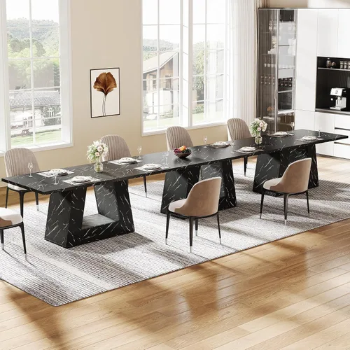 Vista 9 de Mesa de comedor Tribesigns para 4 a 6 personas, mesa rectangular de 63" para comedor, mesa moderna de madera con falso mármol para cenas con base