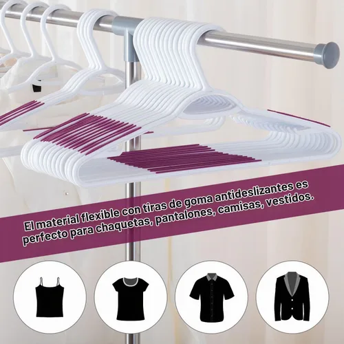 Vista 2 de Paquete de 30 perchas de plástico flexibles, ligeras, antideslizantes, para ropa, trajes, color morado