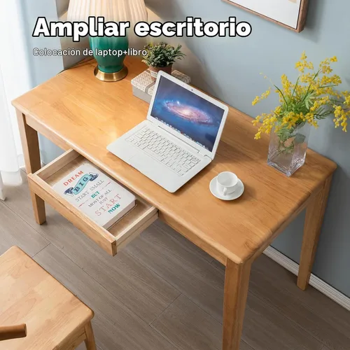 Vista 8 de Escritorio de madera maciza con cajón, escritorio de madera para oficina en casa para el trabajo, escritorio de computadora para estudiantes