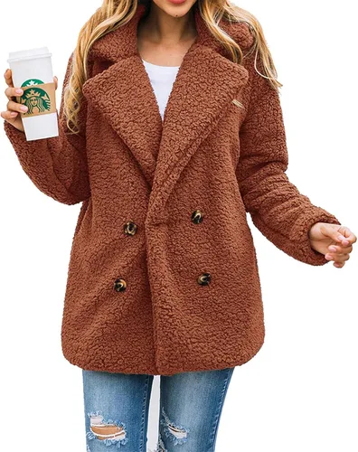 Vista 10 de PRETTYGARDEN - Chaqueta de forro polar Sherpa de gran tamaño para mujer Negro