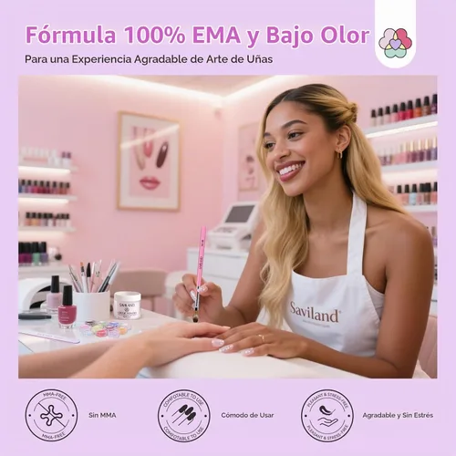 Vista 3 de SAVILAND Essentials Kit de uñas acrílicas: Kit de uñas todo en uno fácil y premium con polvo acrílico transparente, blanco y rosa, EMA monómero