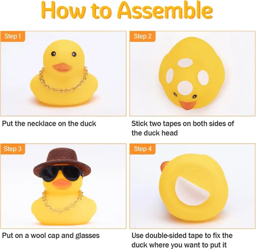 Vista 5 de wonuu Adornos de pato de goma, 2 piezas, decoración de tablero de instrumentos de pato amarillo con mini sombrero