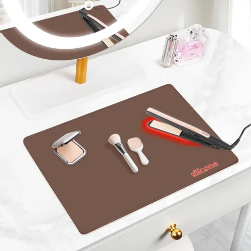 Vista 20 de Alfombrilla de maquillaje de silicona para tocador, 15.4" x 11.6" resistente al calor, alfombrilla de escritorio transparente, fácil de limpiar