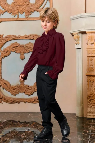 Vista 3 de Bbalizko Camisa de vampiro pirata con volantes, medieval, renacentista, con cordones, para niños, gótica, victoriana, disfraz de Halloween