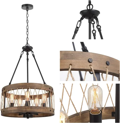 Vista 6 de Candelabros de granja para comedor, lámpara rústica de 5 luces para comedor, lámpara de comedor sobre mesa, candelabros de madera, lámpara colgante