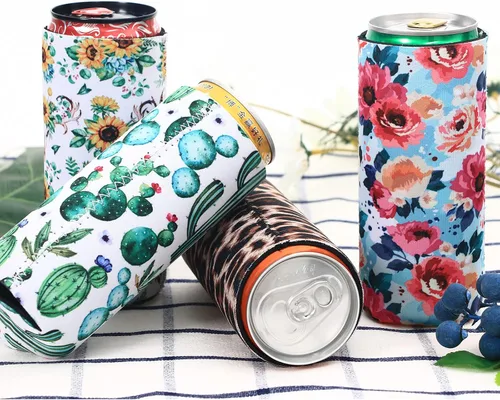 Vista 4 de 8 fundas delgadas para enfriar latas de 12 onzas para cerveza delgada y soda dura, soporte para enfriar latas altas y delgadas de neopreno colorido