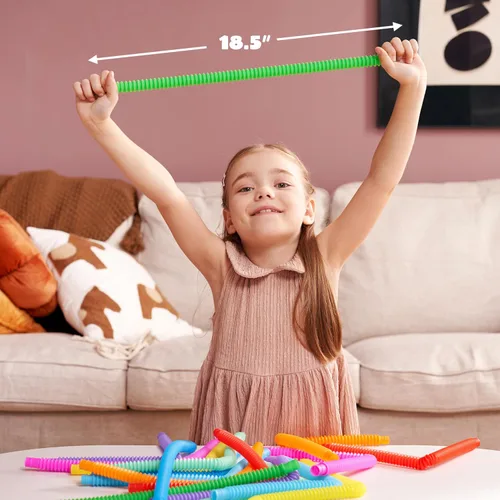 Vista 4 de JOYIN Paquete de 18 Pop Tubes, Juguetes Sensoriales (Pequeños) Juguetes Fidget Recuerdos de Fiesta - 9 Colores, Aprendizaje Creativo y Diversión