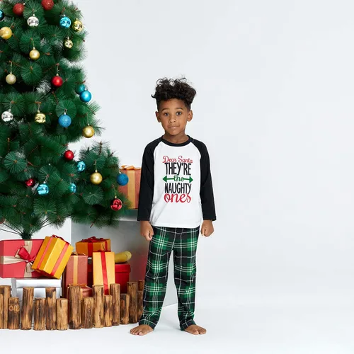 Vista 4 de IFFEI - Conjunto de pijamas familiares de Navidad con estampado de letras ropa de dormir a cuadros