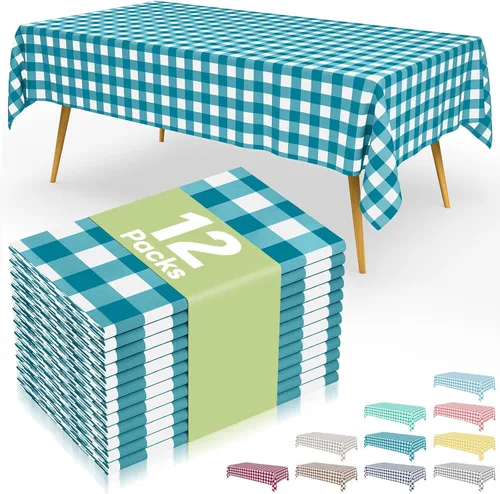 Vista 57 de Smiry 8 paquetes de manteles desechables Gingham, 54 x 108 pulgadas, manteles de plástico impermeables rectangulares en diseño a cuadros