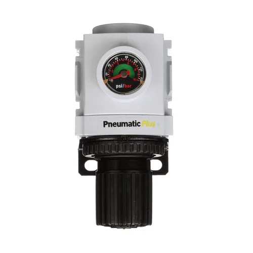 Vista 2 de PneumaticPlus Regulador de presión de aire comprimido serie PPR - Manómetro integrado y soporte incluidos (1/2" NPT)