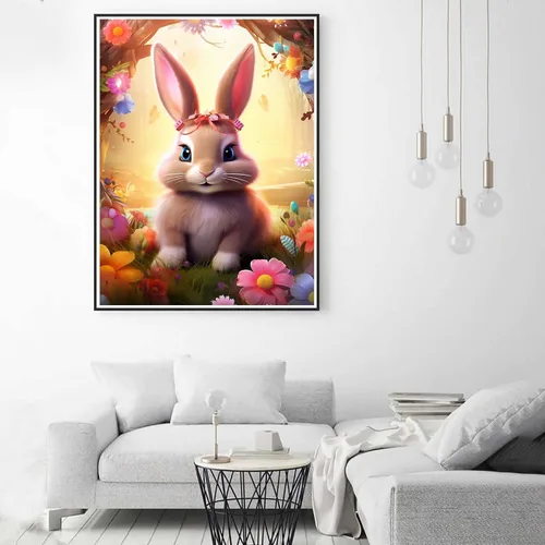 Vista 4 de Zariocy Kits de arte de diamantes 5D para adultos, conejo, pintura de diamantes de bricolaje, arte de animales, flores redondas, taladro completo