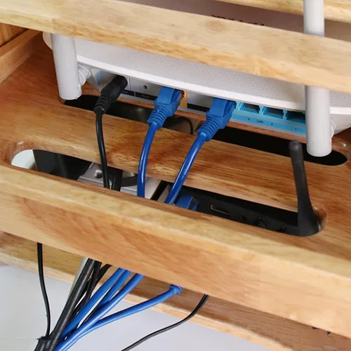 Vista 5 de Cable Organizer Box Double-Layer Wooden Router Storage Box Home Office Handmade Cable Tidy Box with Removable Partitions Desktop Tidy Power Strip