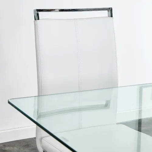 Vista 9 de Mesa de comedor moderna de vidrio de 63 pulgadas para 4-6, mesa de comedor rectangular de vidrio con vidrio templado de 0.39 pulgadas y base