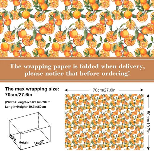 Vista 2 de Papel de regalo naranja, papel de regalo de frutas cítricas, papel de regalo plegado a granel, plano mandarina, para cumpleaños, baby shower