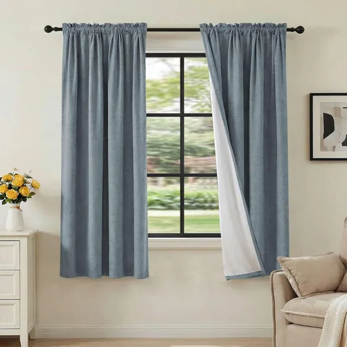 Vista 72 de H.VERSAILTEX Cortinas 100% opacas con aspecto de lino para dormitorio, bloqueo de luz completa, bolsillo para barra, cortinas de ventana gruesas