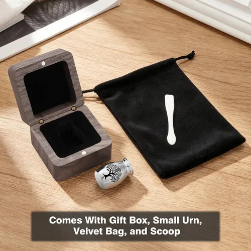 Vista 7 de SOITIS Urnas pequeñas para cenizas humanas, recuerdo de acero inoxidable, mini urnas para cenizas humanas, caja de madera para compartir cenizas