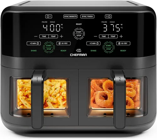 Vista 11 de Chefman Freidora de Aire de Doble Canasta de 6 Cuartos - Pantalla Táctil Digital, Smart Sync Finish, Hi-Fry, Apagado Automático, 2 Canastas de Freír