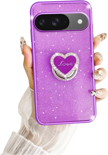 Vista 17 de Funda protectora transparente de 3 capas con anillo bonito soporte, para mujeres y niñas, para Pixel 6 2021 (lavanda)