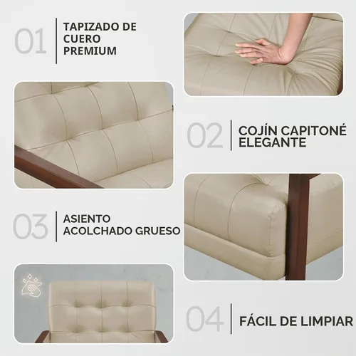 Vista 3 de Lexicon - Silla decorativa moderna, de lujo, de piel genuina, para sala de estar, con cojines capitonados, sillón con estructura de madera maciza