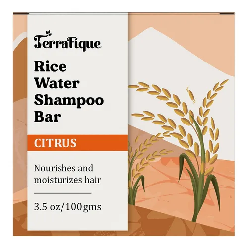 Vista 7 de Barra de champú de agua de arroz, aroma cítrico, champú nutritivo con manteca de cacao, manteca de karité para el crecimiento del cabello, 3.5 onzas