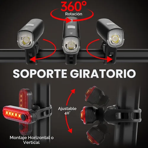 Vista 7 de Luces de bicicleta de 6000 mAh para conducción nocturna, luces brillantes de bicicleta de 1200 lúmenes, luces de bicicleta recargables USB