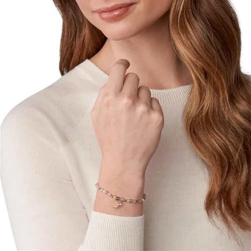 Vista 3 de Fossil Pulsera de cuentas de acero inoxidable en tono oro rosa para mujer