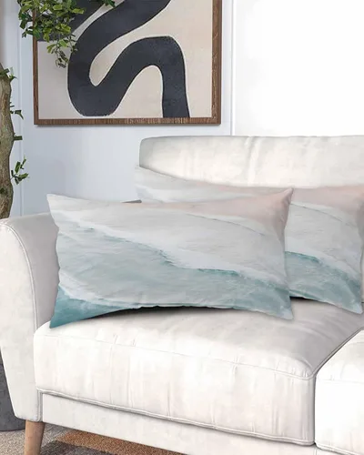 Vista 15 de DecorLovee Juego de 2 fundas de almohada de playa de verano, tamaño estándar, material de microfibra, oceánico, costero, aguamarina, beige, funda