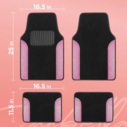 Vista 5 de Alfombrillas de piso delanteras y traseras con purpurina brillante de 4 piezas - Rosa