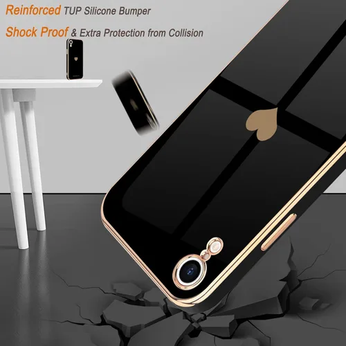 Vista 5 de Teageo Funda compatible con iPhone Xr para mujeres niñas lindo corazón de amor lujoso brillante chapado cubierta trasera suave protección completa