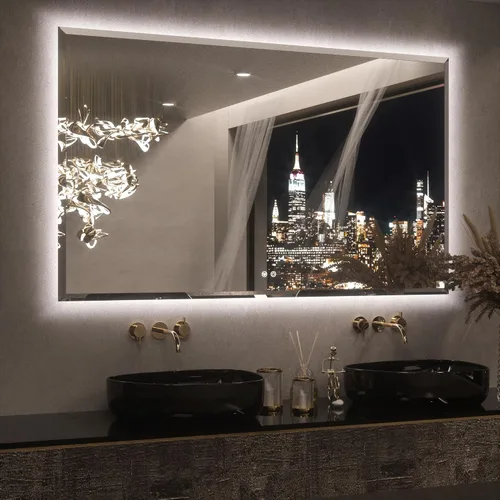 Vista 28 de Keonjinn - Espejo de 48x30 pulg retroiluminado LED para baño/tocador, luz de 3 colores ajustables blanca/cálida/natural, lúmenes altos, montaje