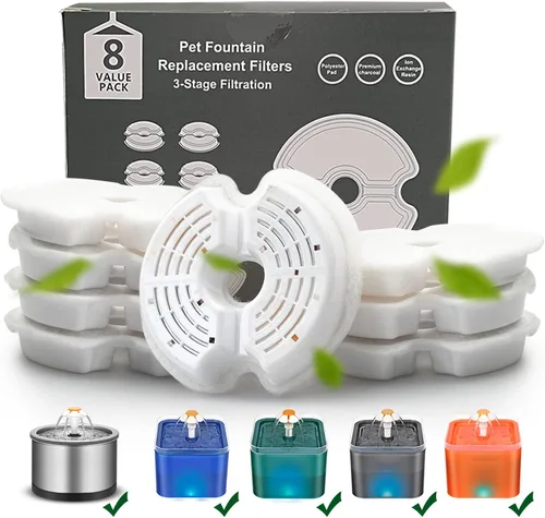 Vista 10 de Filtros de fuente de agua para gatos, filtro de repuesto de fuente de agua para mascotas de filtración múltiple, 8 o 12 paquetes de filtros