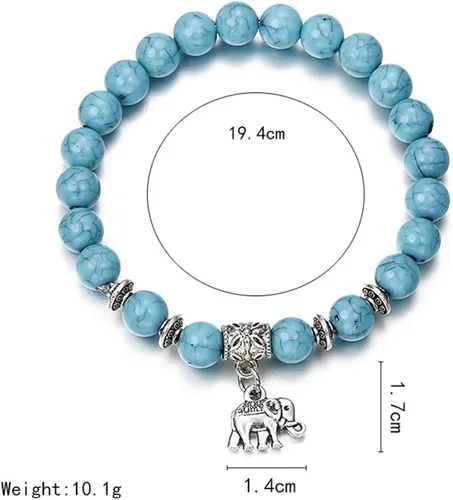 Vista 4 de ZALING - Pulsera elástica con cuentas de piedra natural cadena de turquesa sintética colgante de elefante para mujer