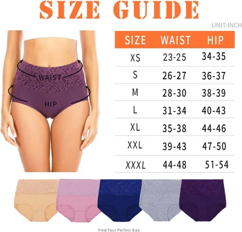 Vista 6 de Senllori Ropa interior de algodón para mujer, cintura alta, control de abdomen, bragas para mujer, talla grande, paquete múltiple
