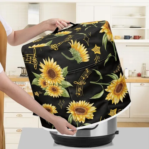 Vista 4 de Suobstales Cubierta antipolvo con estampado de girasol para olla instantánea de 6 cuartos de galón, diseño de nota musical, cubierta de olla a Nota