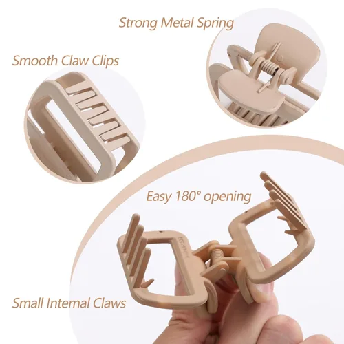 Vista 3 de 6 pinzas para el cabello de garra para mujeres y niñas, clips mate antideslizantes de sujeción fuerte para cabello fino, corto, mediano y grueso
