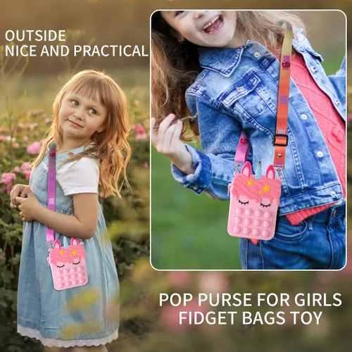 Vista 9 de erduoduo Cartera pequeña bolsa de hombro bolso de burbujas bolso de caramelo para niños suministros de fiesta musical para niña Rosado Cartera