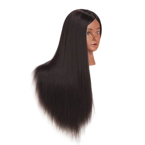 Vista 2 de Cabeza de maniquí 26-28" Cabeza de maniqui de fibra sintética Yaki para peluquería, modelo de entrenamiento de cosmetología, cabeza de muñeca