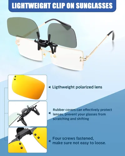 Vista 3 de 5 pares de gafas de sol polarizadas con clip sin borde, gafas de conducción antirreflejos