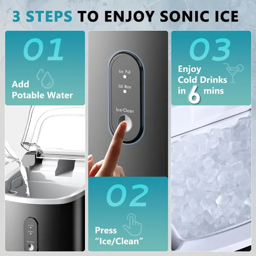 Vista 6 de EUHOMY, Fabricador de hielo para encimera con asa, listo en 6 minutos, 34 libras por día, cubierta superior extraíble, autolimpiante, máquina