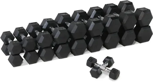 Vista 10 de WF Athletic Supply - Juego de mancuernas hexagonales con revestimiento de goma y peso de 5 a 25 libras; con soporte con forma de A para a. Juego