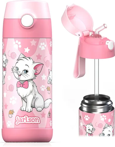 Vista 38 de Jarlson® CHARLI - Botella de agua para niños [12 onzas], botella térmica de acero inoxidable con pajilla, botella de agua aislada a prueba