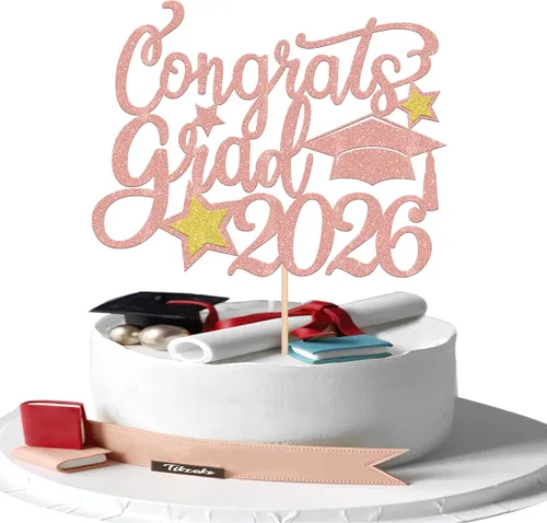 Vista 8 de 1 pieza de decoración para pastel de graduación 2026 con tapa de graduación con purpurina, diploma de tacón alto para niña, selección de pastel