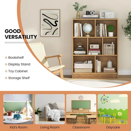 Vista 7 de Costzon 7-Cube Bookshelf for Kids, Wooden Toy Storage Organizer w/ 2 Anti-Toppling Kits, 3 Tier Open Shelves & Non-Slip Foot Pads, Montessori Toy