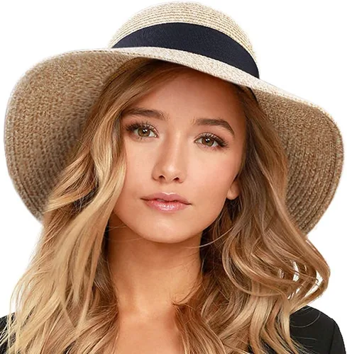 Vista 15 de FURTALK Sombrero de paja para mujer, con protección UV, plegable, plegable, para verano, con protección UV Negro